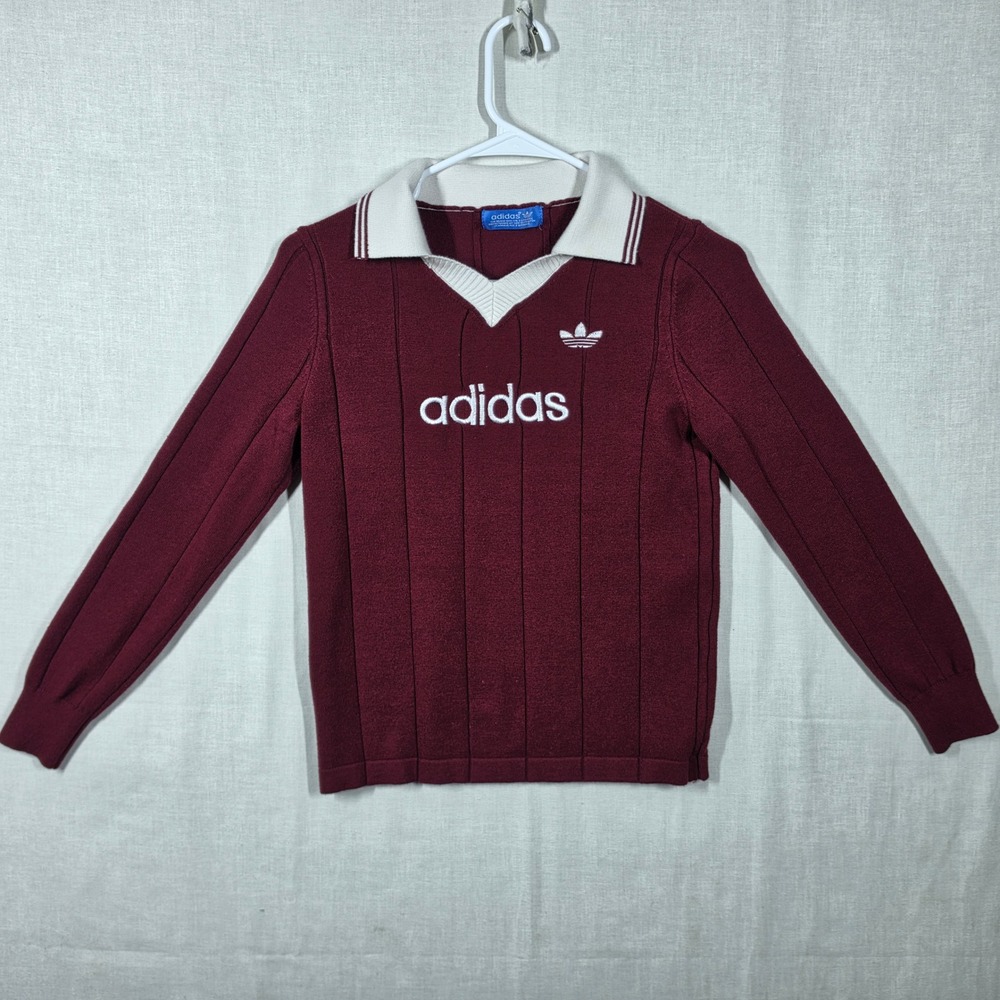 Adidas Sweater Womens Small Vintage Retro Polo V Neck Trefoil Logo Preppy Top